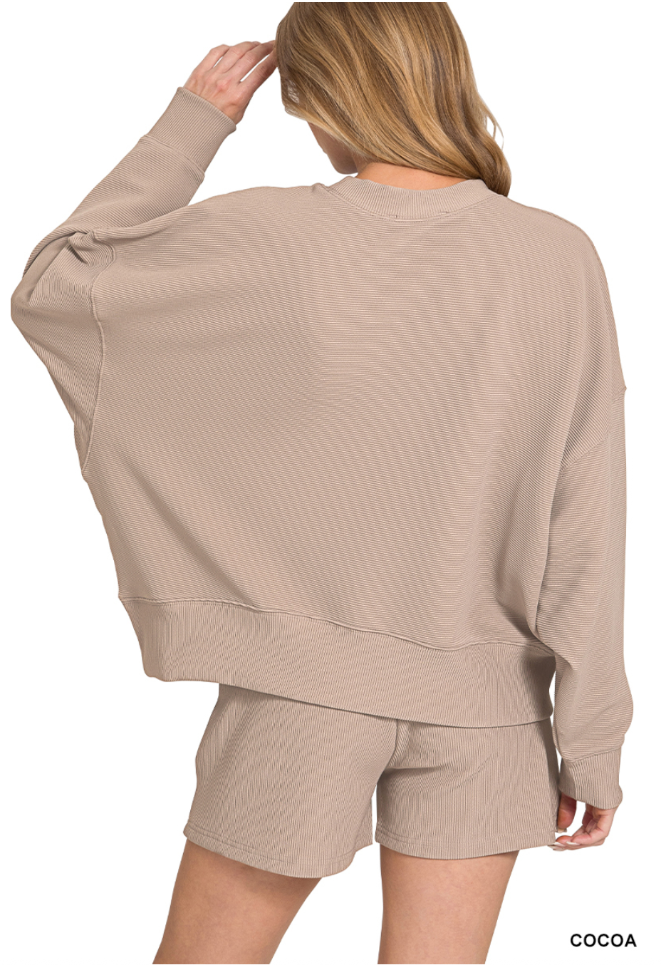 Donna Ribbed Pullover & Shorts Set - Cocoa