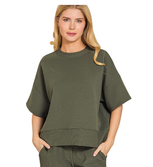 Ribbed Round Neck Tee - Olive