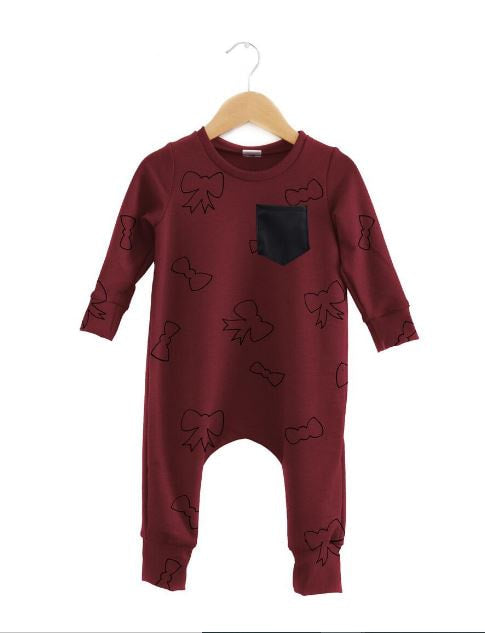 Pocket Romper - Crimson Bows