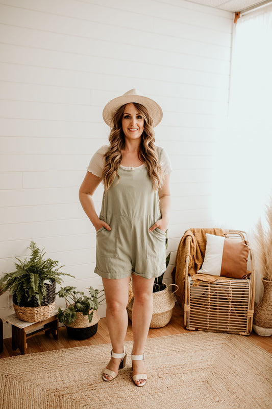 Michele Linen Romper- Light Sage