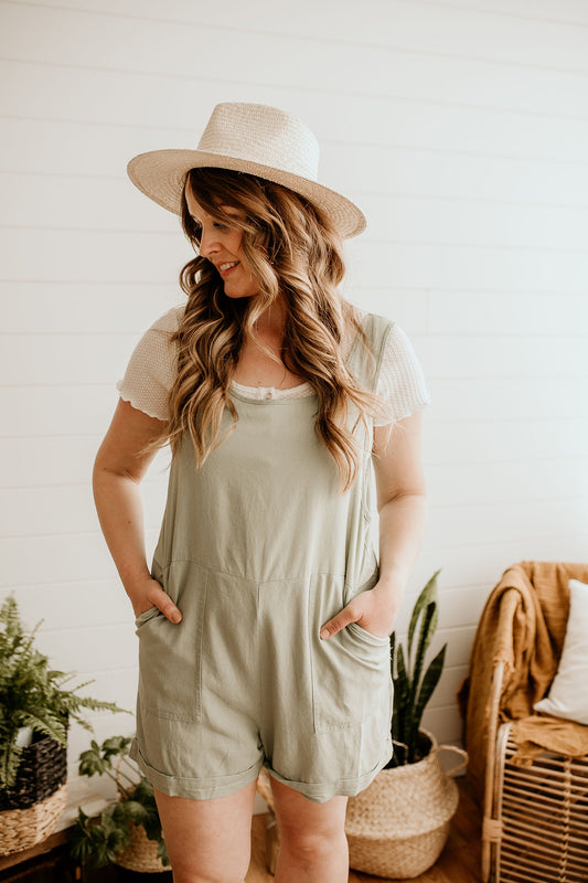 Michele Linen Romper- Light Sage