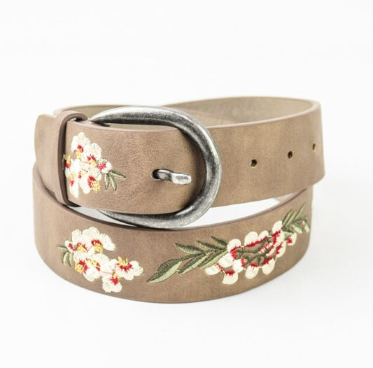 Hibiscus Embroidered Boho Belt