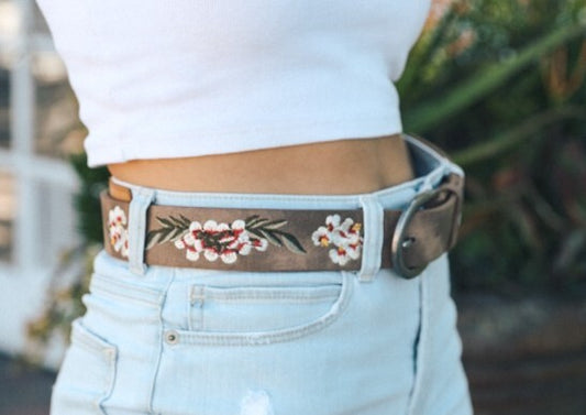 Hibiscus Embroidered Boho Belt