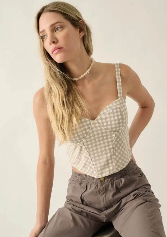 Gingham Corset Top- Grey