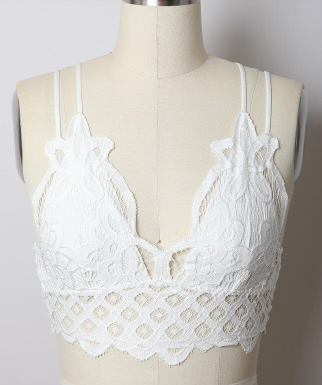 Femme Longline Lace Bralette- White