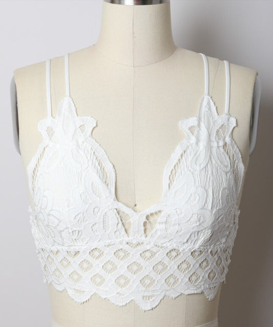 Femme Longline Lace Bralette- White