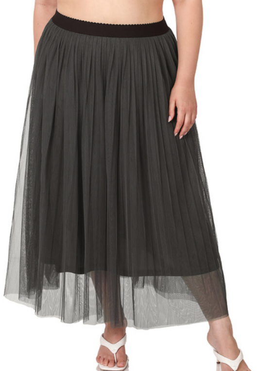 Mala Mesh Pleated Skirt- Ash Grey