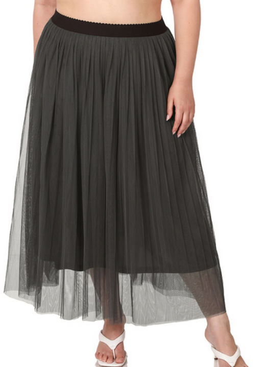 Mala Mesh Pleated Skirt- Ash Grey