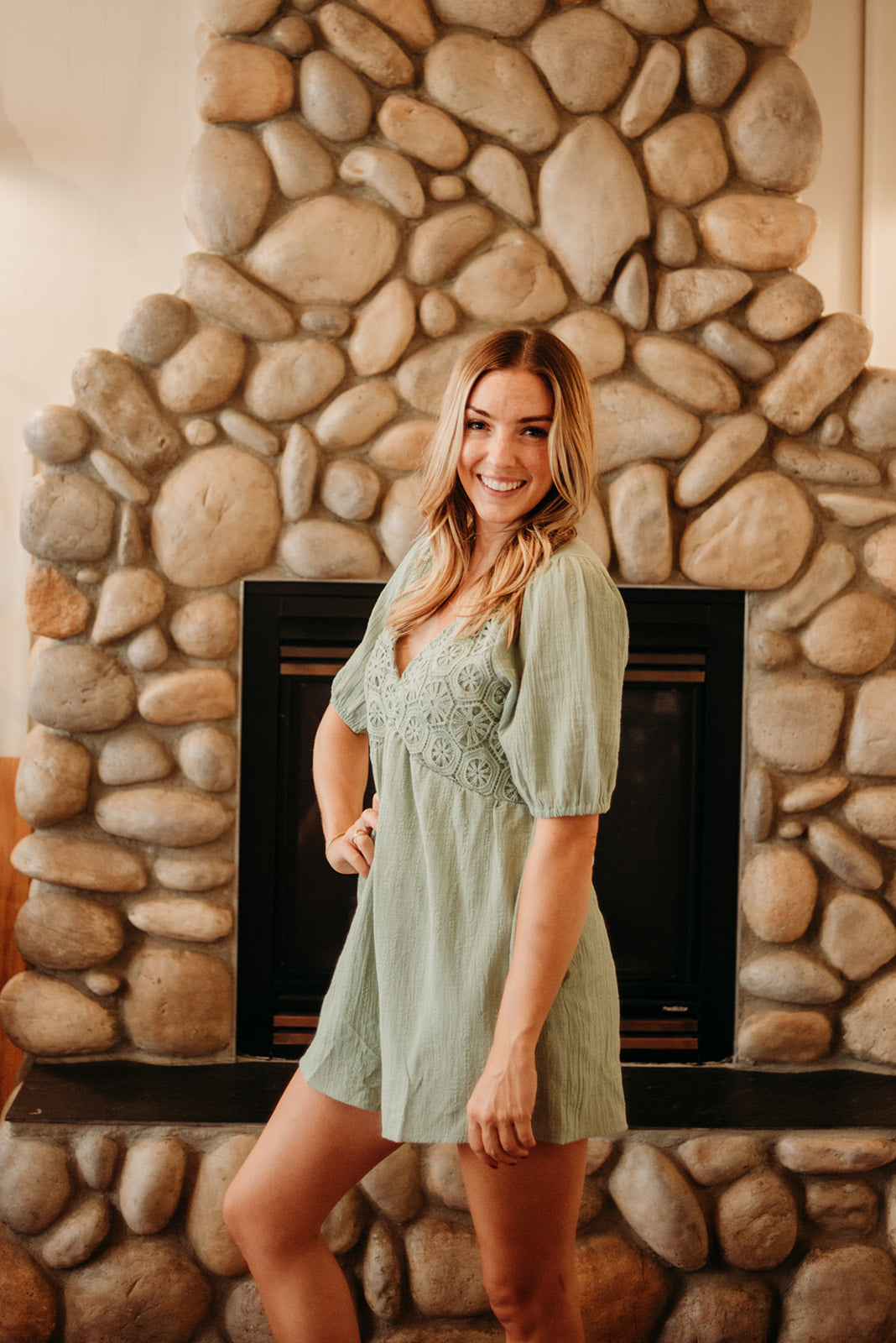 Jezebel Puff Sleeve Romper- Sage