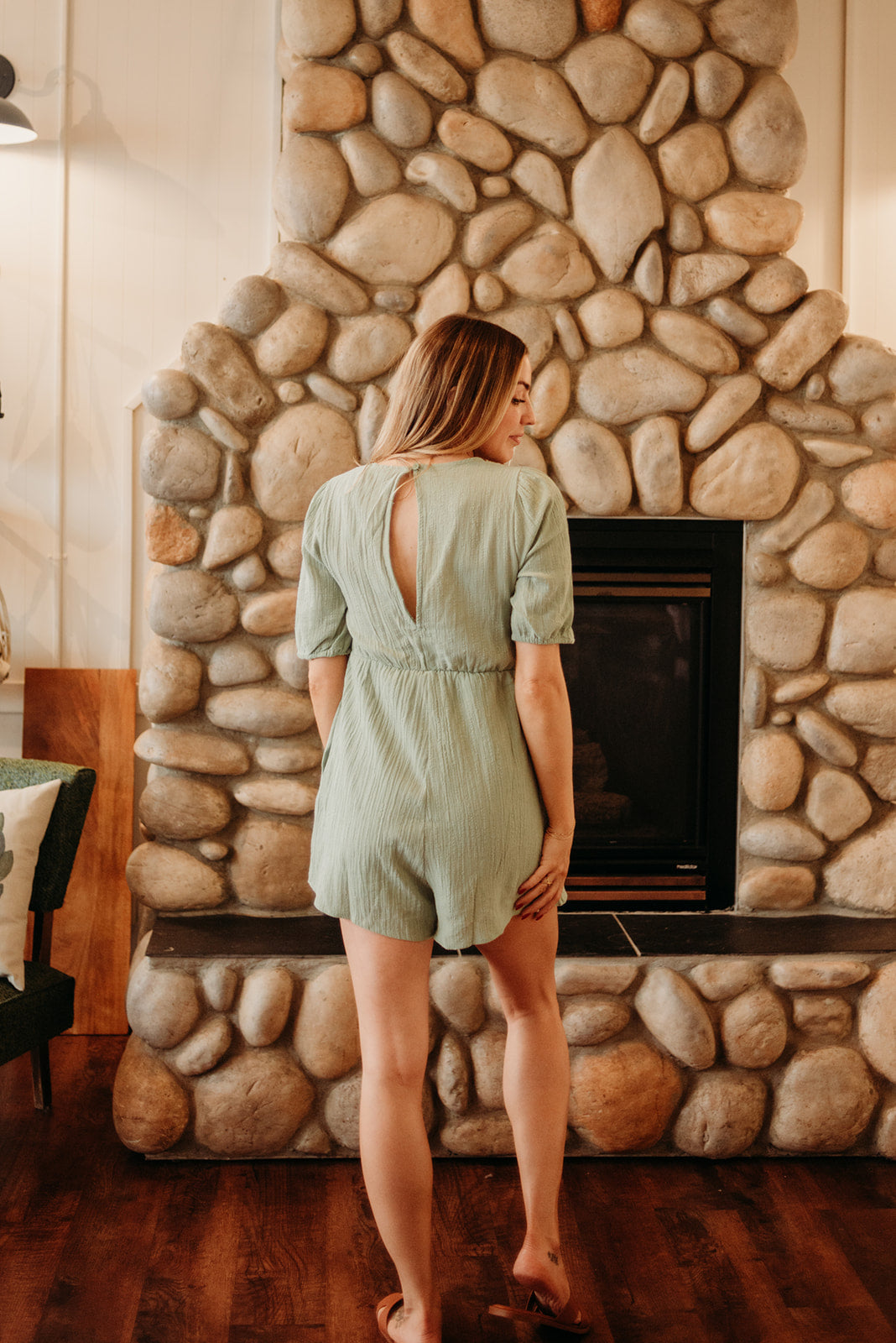 Jezebel Puff Sleeve Romper- Sage