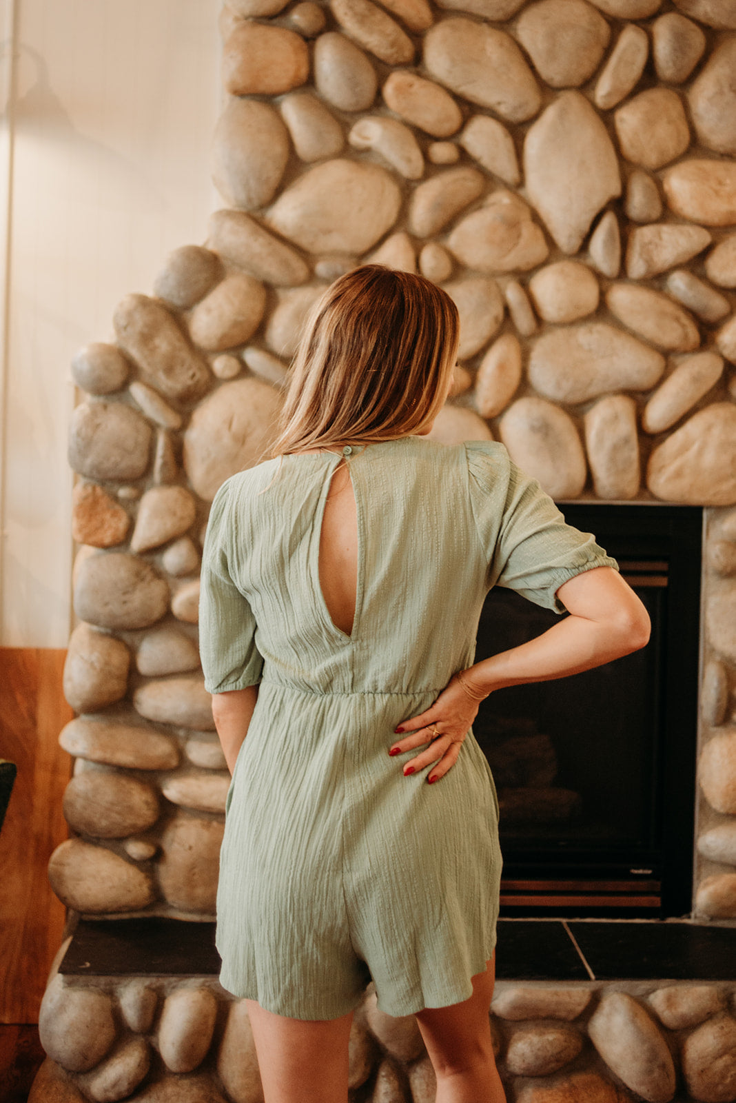 Jezebel Puff Sleeve Romper- Sage