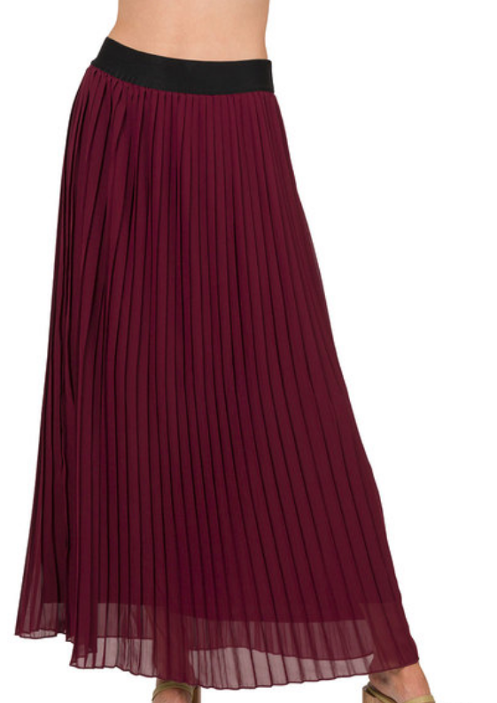 Mala Mesh Pleated Skirt- Burgundy
