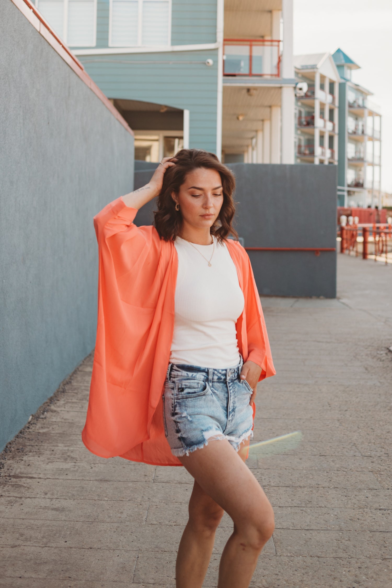 Randa Chiffon Cardigan- Coral Sm-3X