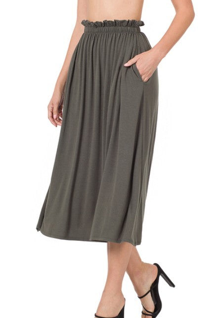 Lori Paperbag Midi Skirt- Ash Grey