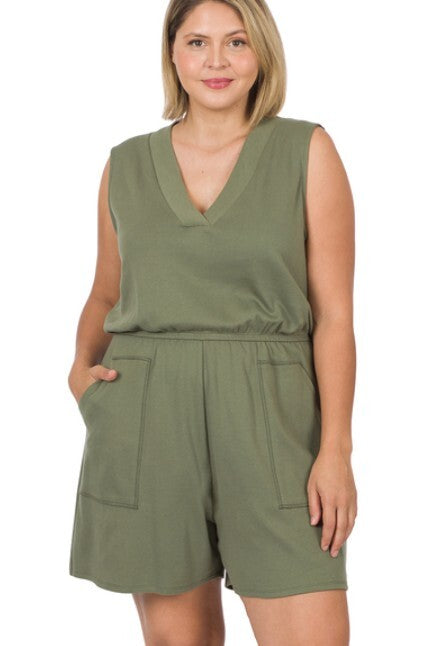 Battalion Sleeveless Romper- Olive