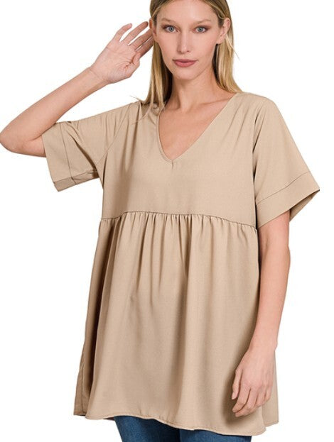 Maternity Empire Waist Top- Ash Mocha