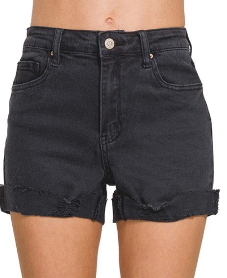 Tomi Distressed Cuffed Shorts- Black