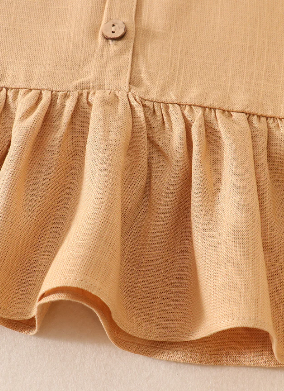 Kids- Beige Linen Ruffle 2pc Set