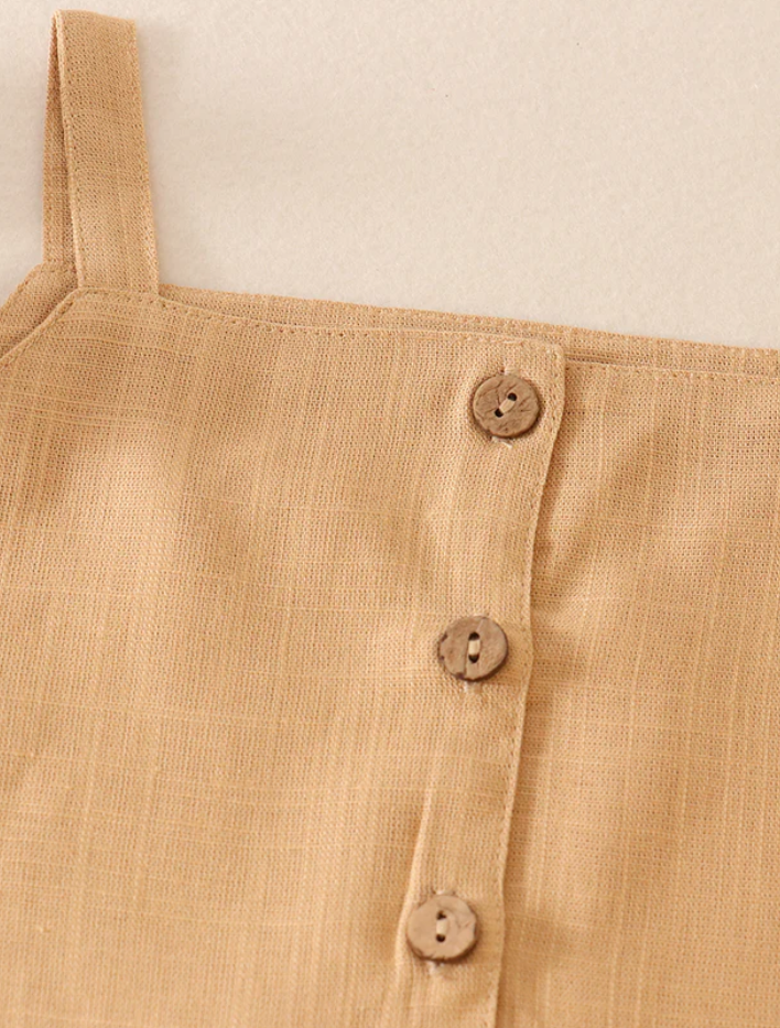 Kids- Beige Linen Ruffle 2pc Set
