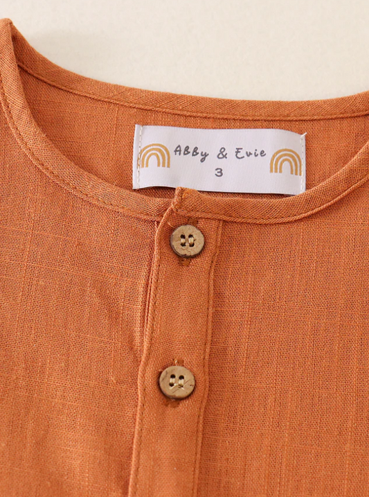 Kids- Brown Button Linen Top