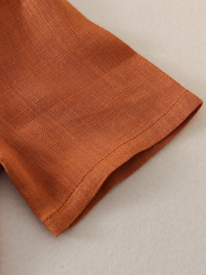 Kids- Brown Button Linen Top