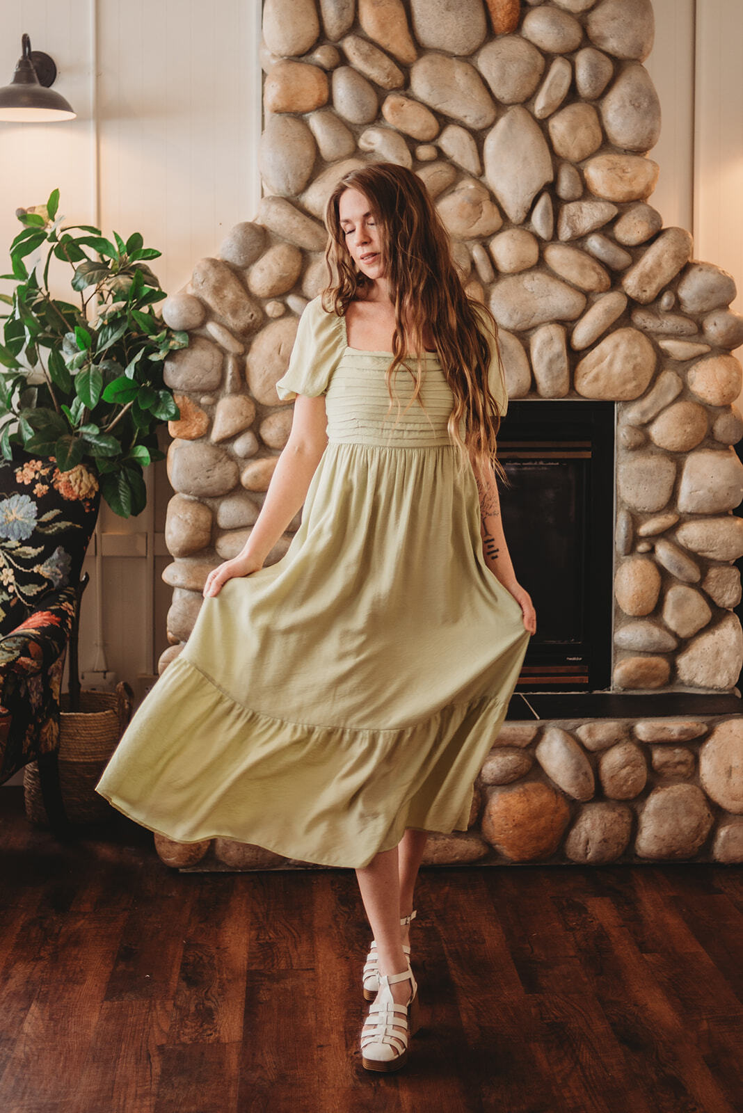 June Puff Sleeve Midi - LT Green