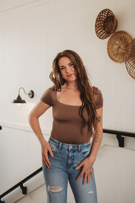 Rina Square Neck Body Suit - Brown