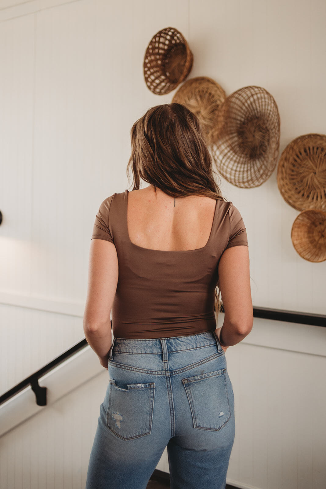 Rina Square Neck Body Suit - Brown