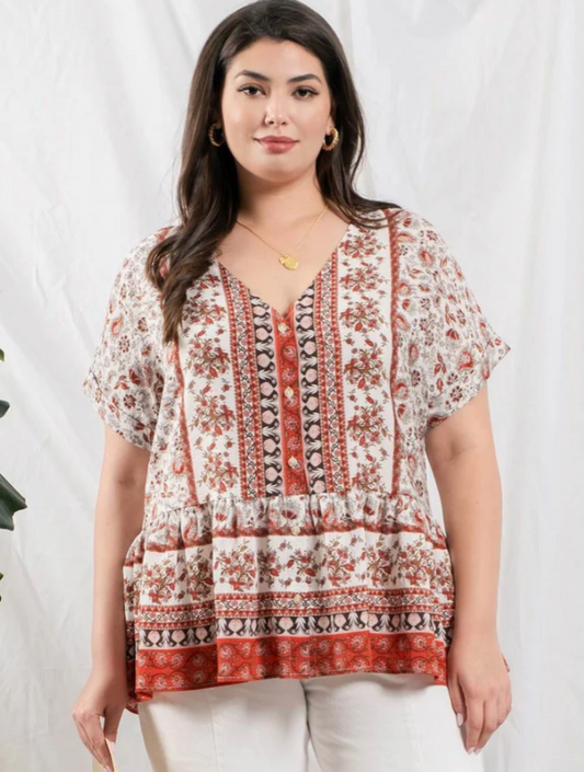 Paisley Floral Ruffle Hem Top