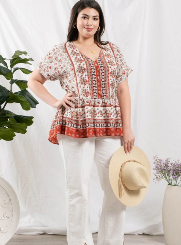 Paisley Floral Ruffle Hem Top