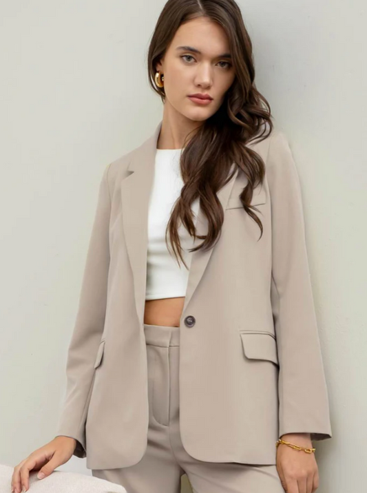 Amy Long Sleeve Blazer - Oatmeal