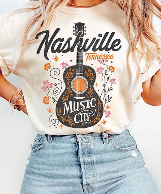 Graphic Tee - Nashville Guitar Floral