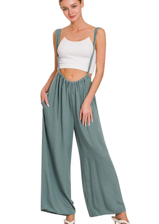 Monroe Suspender Tie Jumpsuit - Dusty Blue
