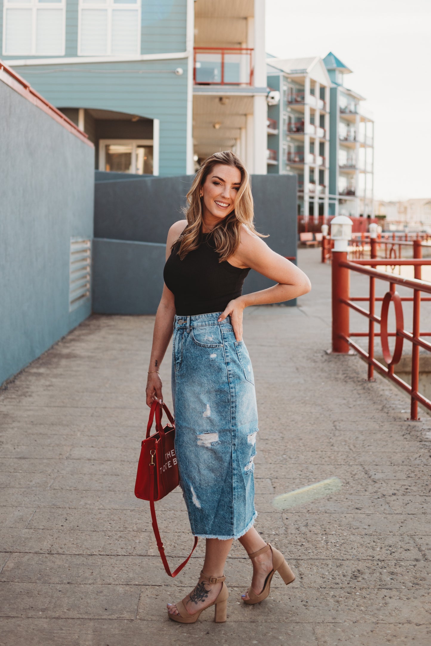 Adelaide Distressed Denim Skirt - Medium Wash