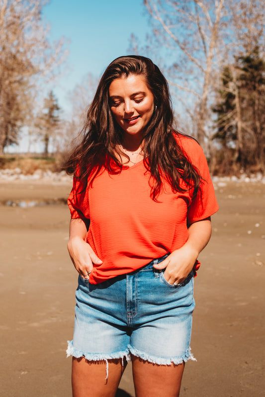 Tiffany Oversize Woven Top- Red