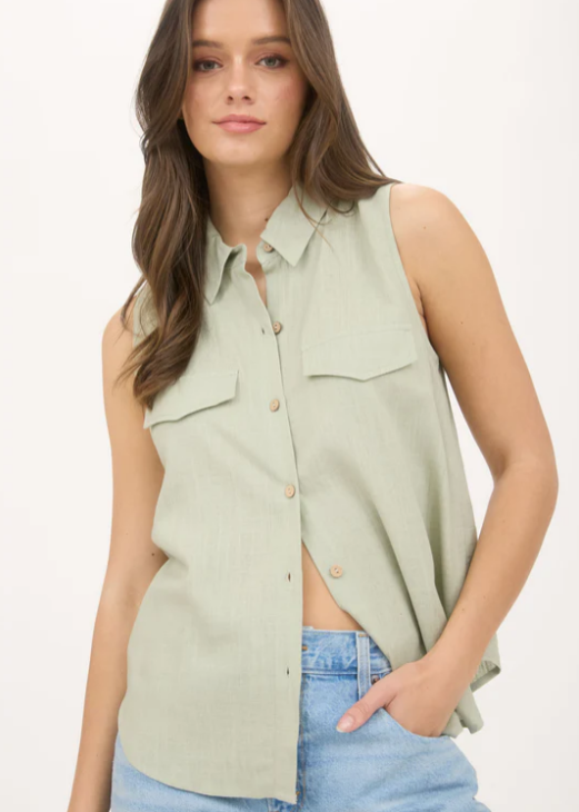 Kassandra Collared Button Down Sleeveless Top