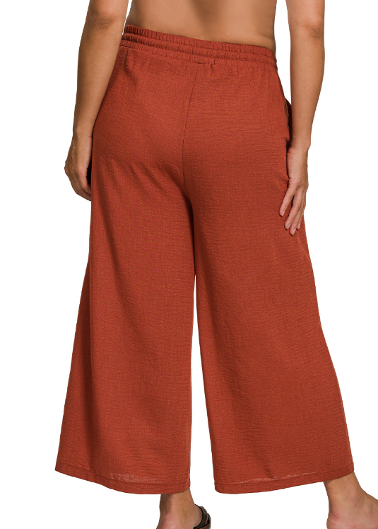 Cori Woven Crepe Cropped Pants - Rust