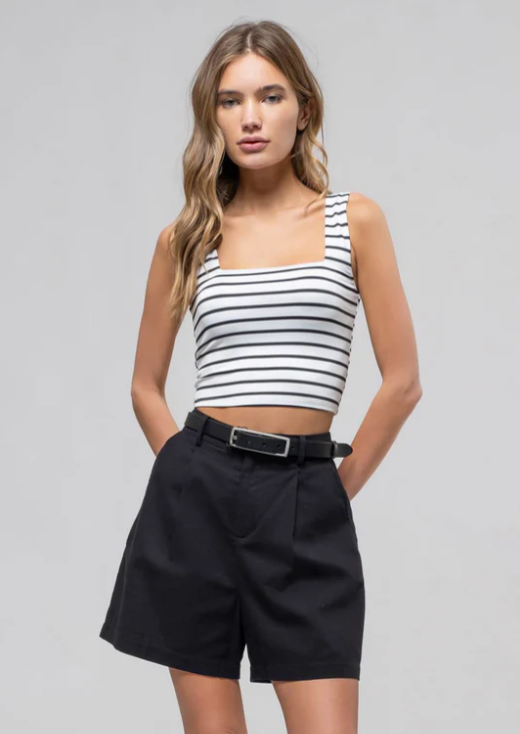 Sam Stripe Square Neck Knit Crop - White
