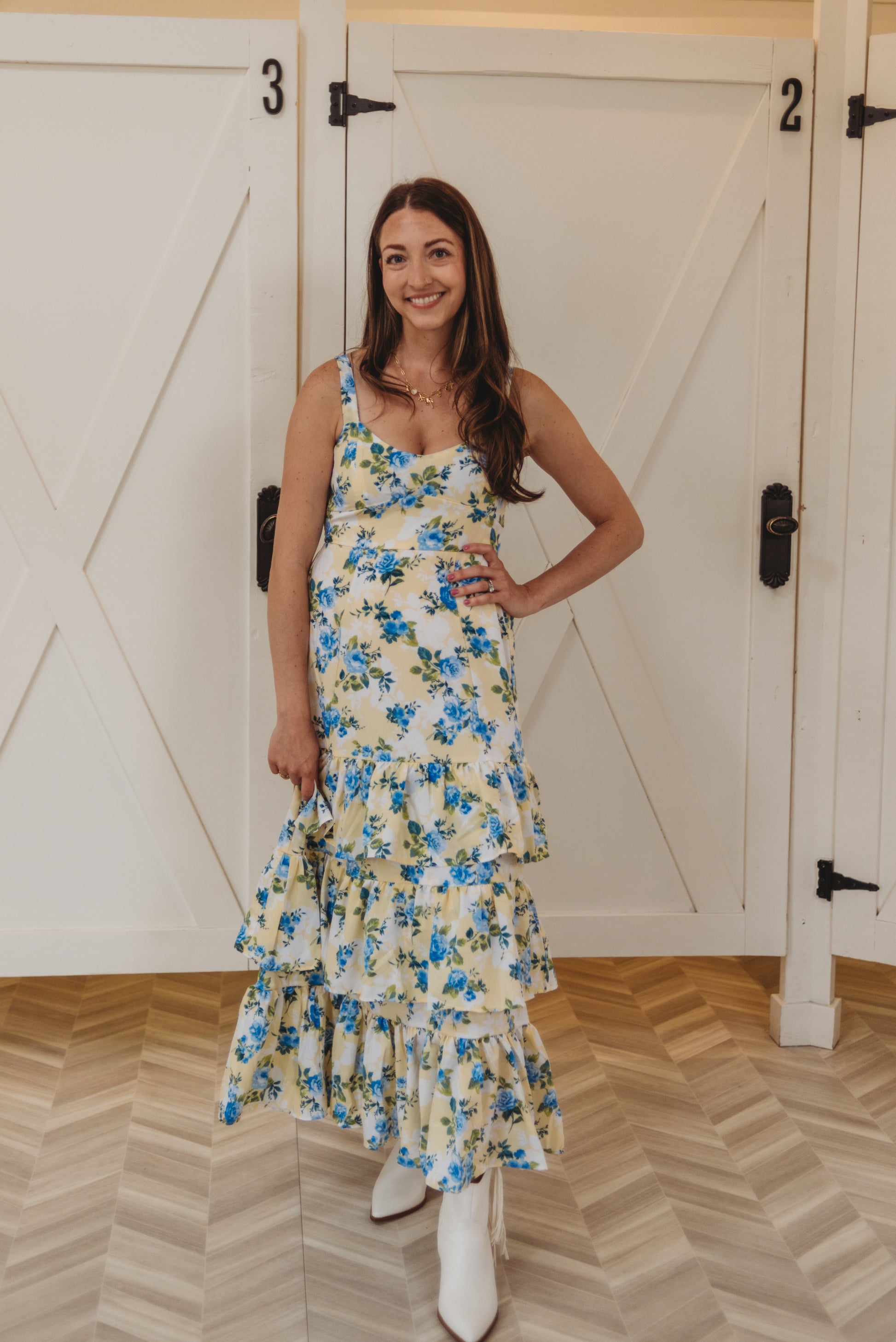 Gwyn Floral Ruffle Tiered Hem Midi Dress