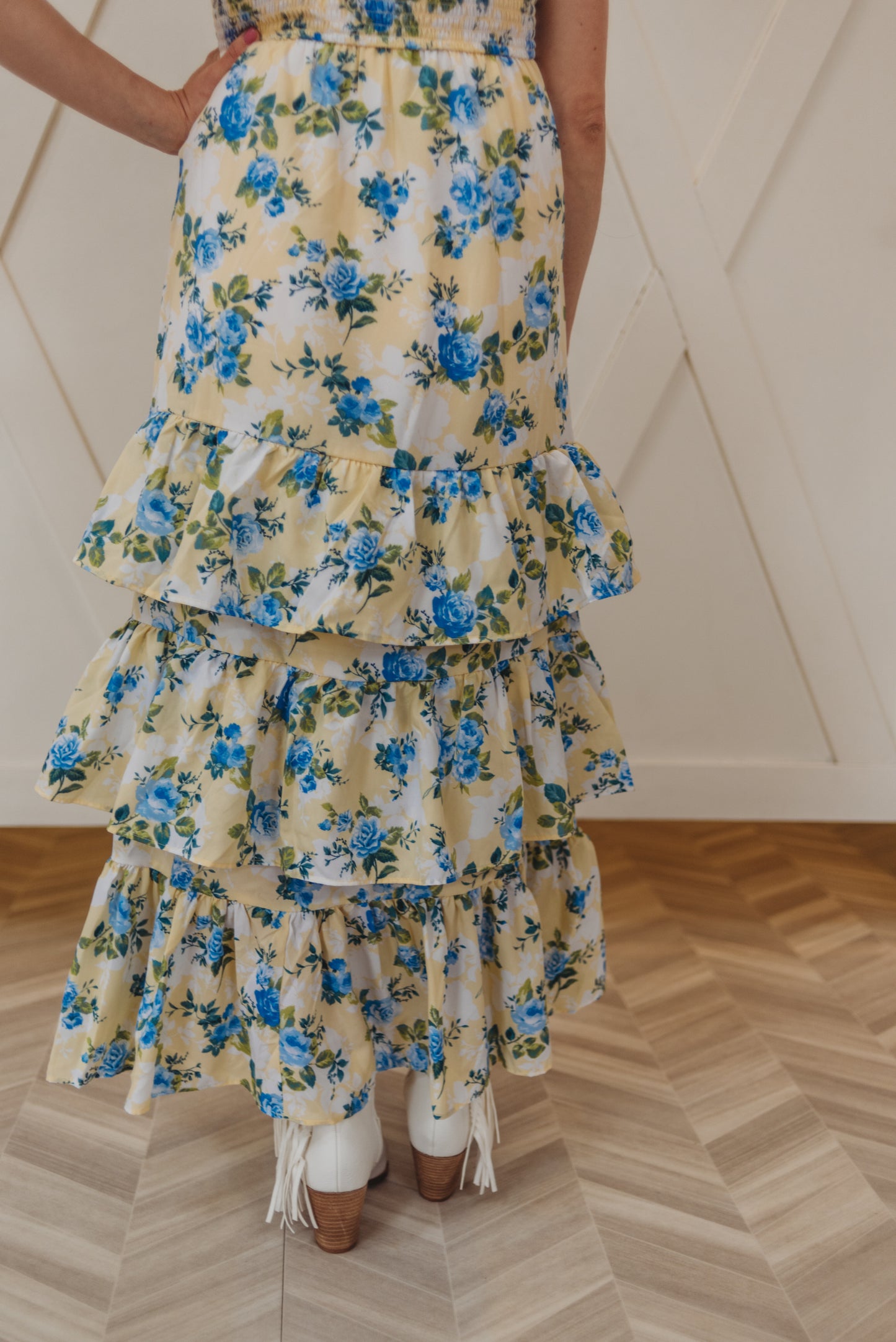 Gwyn Floral Ruffle Tiered Hem Midi Dress