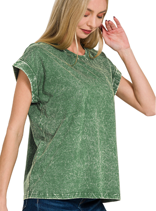 Alice Crinkle Washed Tee - Green