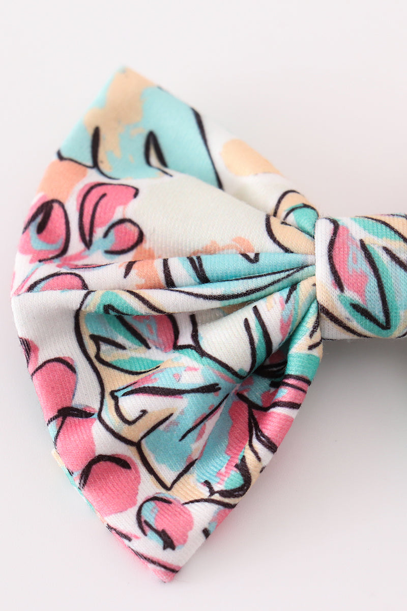 Kids - Teal Floral Piggie Bow